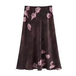 UNIZERA Women's Half Skirt Retro Style Elegant Printed Texture Autumn New Midi Half Skirt