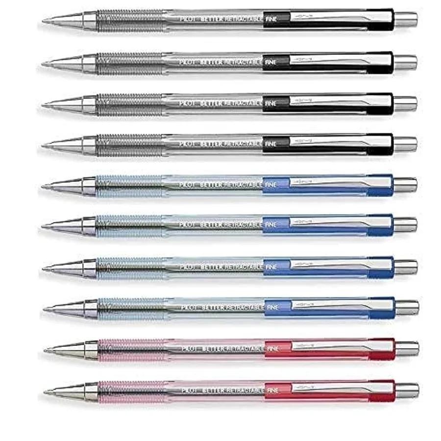 

Better Retractable Ballpoint Pen, Bundle Black, Blue, Red colors Fine Point 07, 10 COUNT