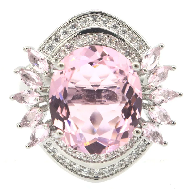 

Buy 3 Get 1 Free 23x22mm 5.7g Lovely Cute Pink Kunzite Purple Amethyst White CZ Women Wedding Silver Rings