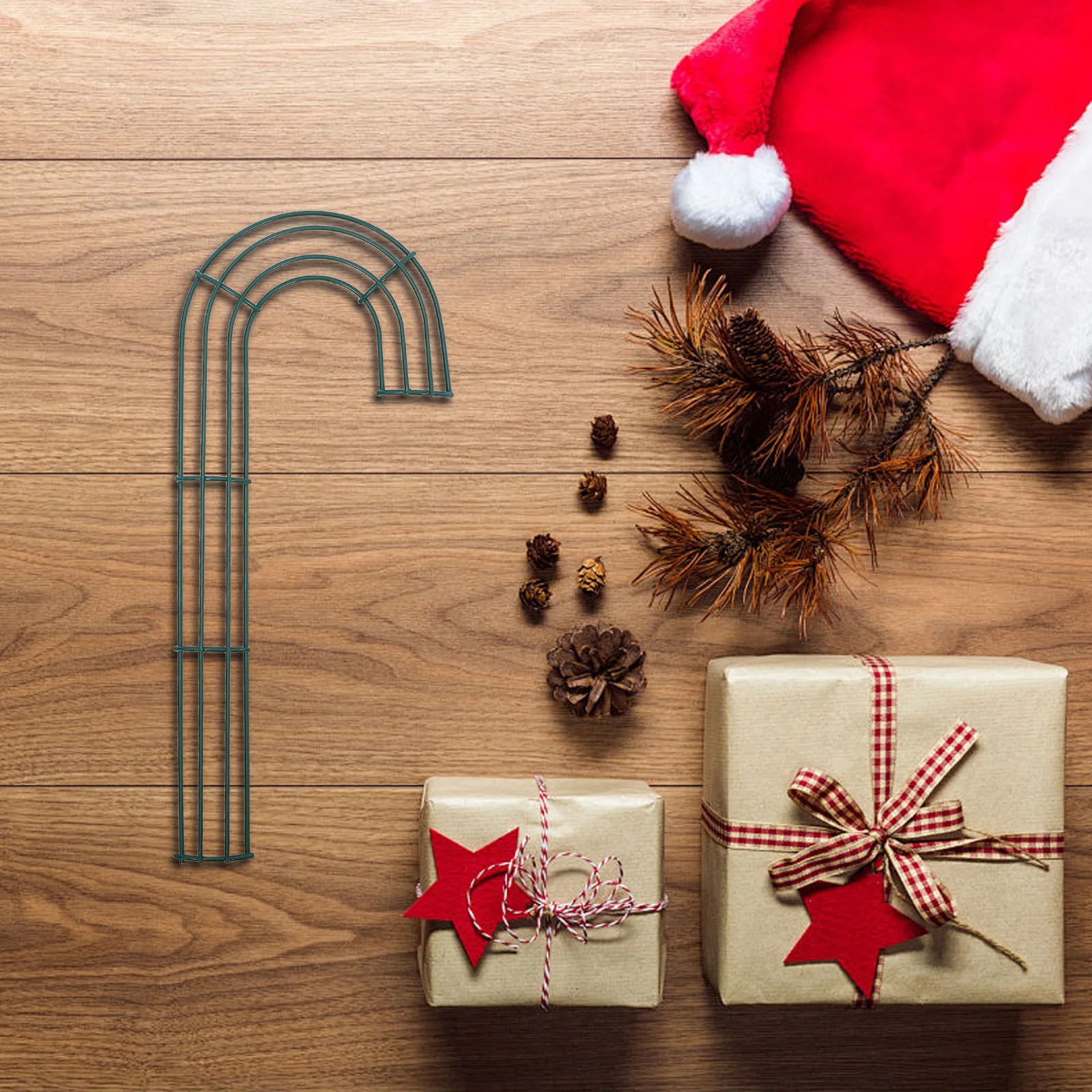 

3Pcs J-Shape Candy Cane Wire Wreath Frame Dark Green Metal Floral Form Seasonal Door Wreath Decoration Holiday Decor