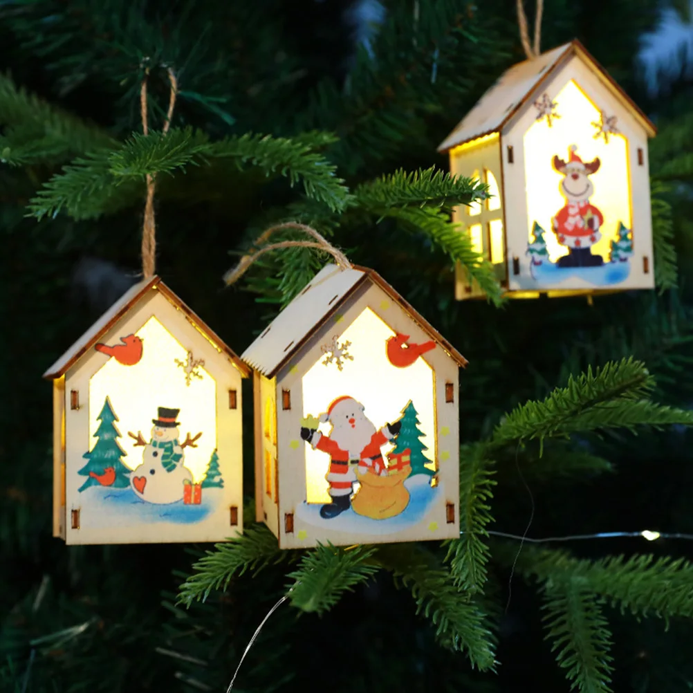 

3 Pcs Christmas Decorations Outdoor Glowing Small Pendant Wooden Adornments Decorative Charms Party Supplies Tree Man