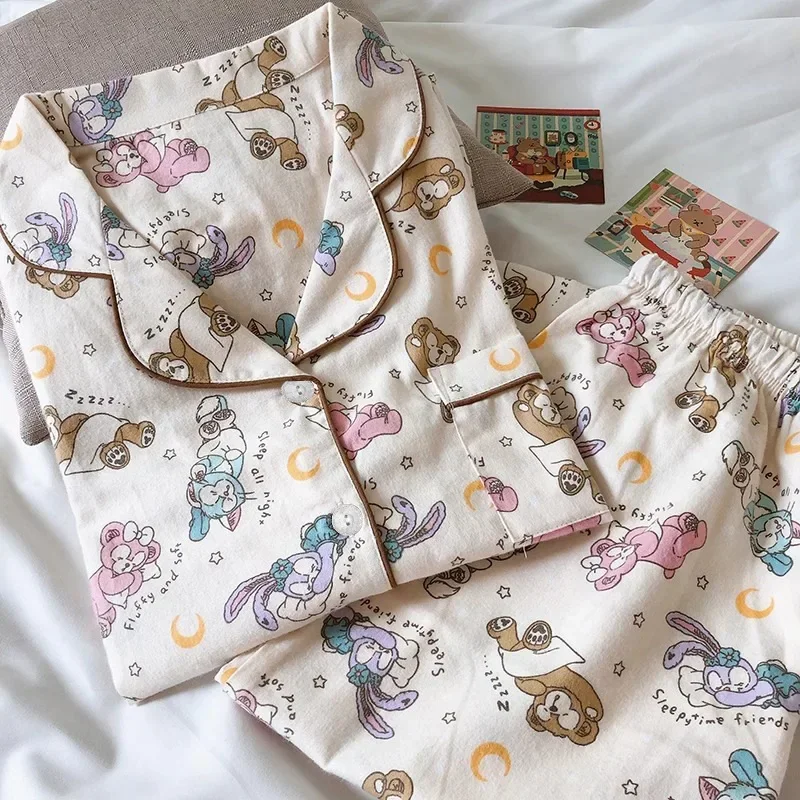 Cartoon Disney Fall Pajama Two-piece Set Long Sleeve Pajamas Cute Girls Spring and Summer Beautiful Long Sleeve Tops Gifts Lovey