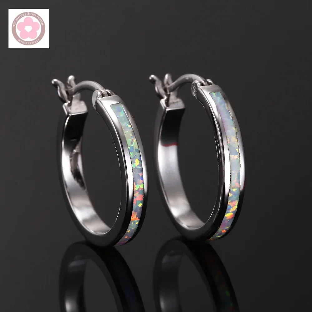 

JLE003 Classic Orange/Blue Fire Opal silver Plated Hoop Earrings For Women