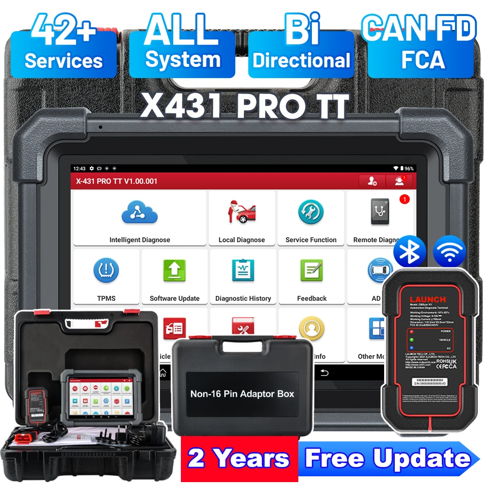 Image of LAUNCH X431 PRO TT OBD2 Auto-Diagnosegerät mit Nicht-16-Pin-Adapterbox, Komplettset, alle Systeme, 42+ Reset-Dienste, CAN FD, DOIP, ECU-Codierung, FCA Autoauth, bidirektionale Steuerung, Scan-Tools,