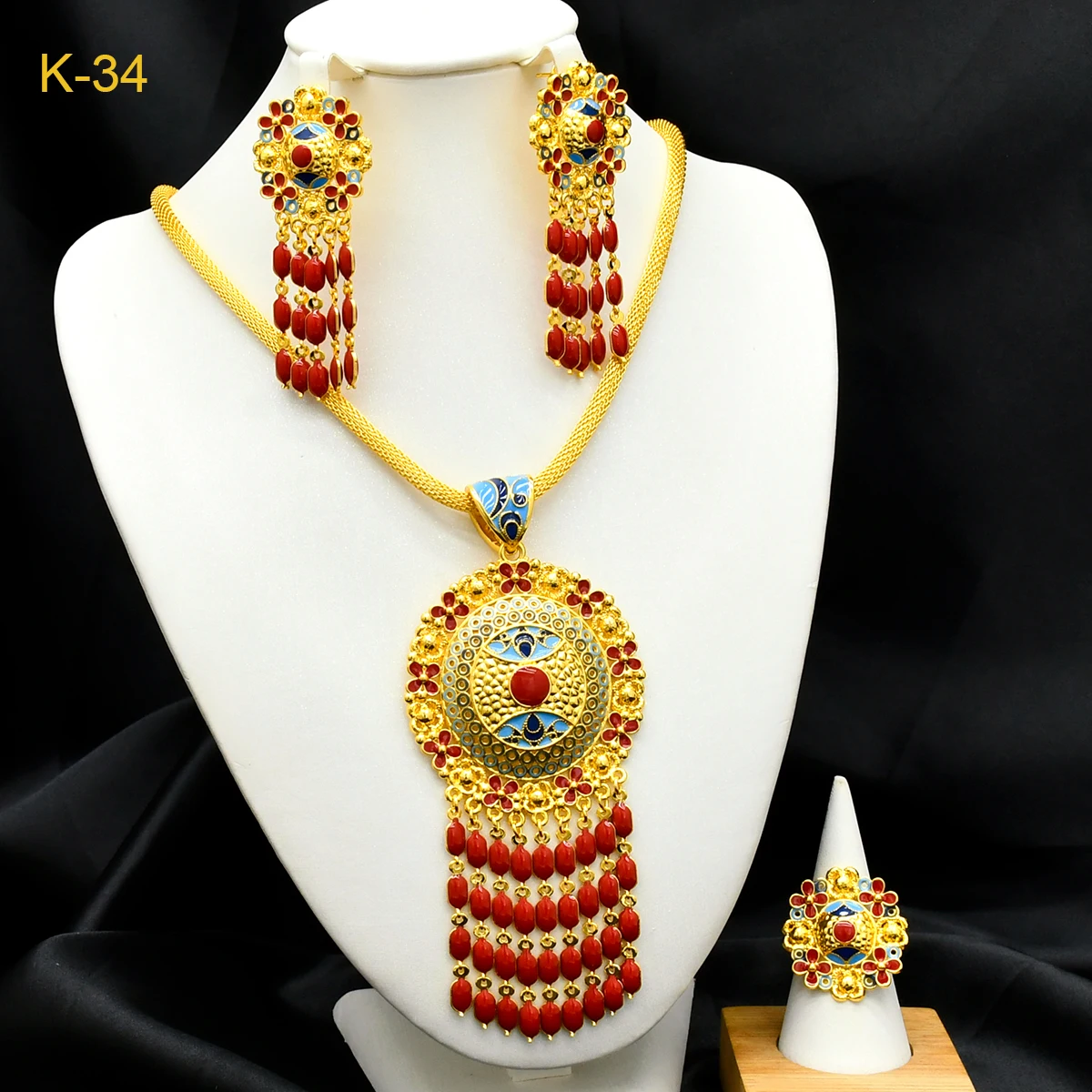 Fashion Ethiopian Bridal Necklace and Earrings Sets For Women Indian Wedding 24K Gold Plated Jewelry Set Dubai Choker Wholesales