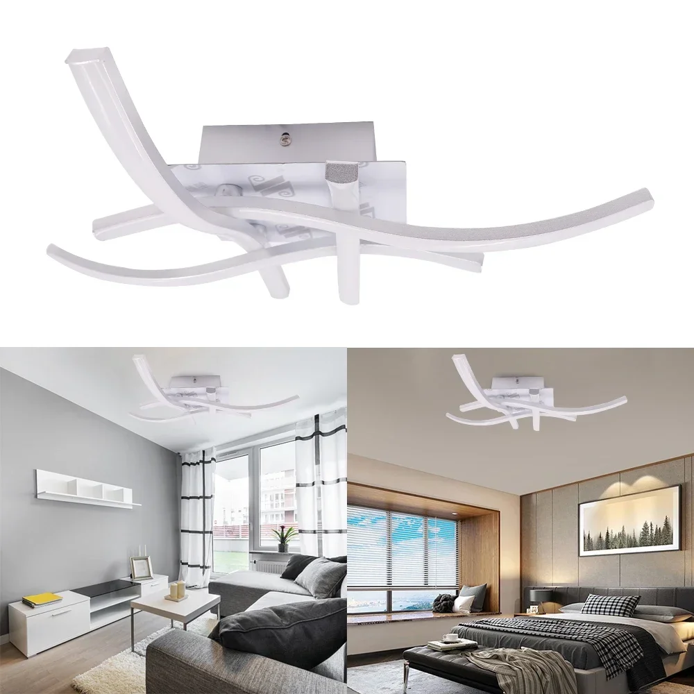 LED Ceiling Light AC85-265V Modern Curved Design 2/3/4 Lights Chandelier Lamp White Warm Tricolor With Remote Bar Living Room