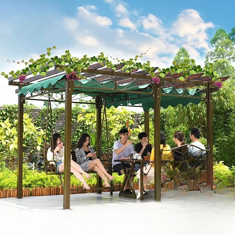 

Outdoor gazebo Aluminum alloy grape trellis shelf Villa courtyard Antiseptic wood awning Outdoor solid wood pavilion