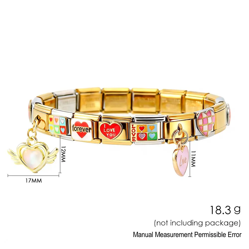 GEMOSA 9mm Italienisches Edelstahl-Armband Liebesblume Ewiges Herz Element Werkzeug-Kombinationsset DIY Charm-Schmuck 19-teiliges Set – Detail 2