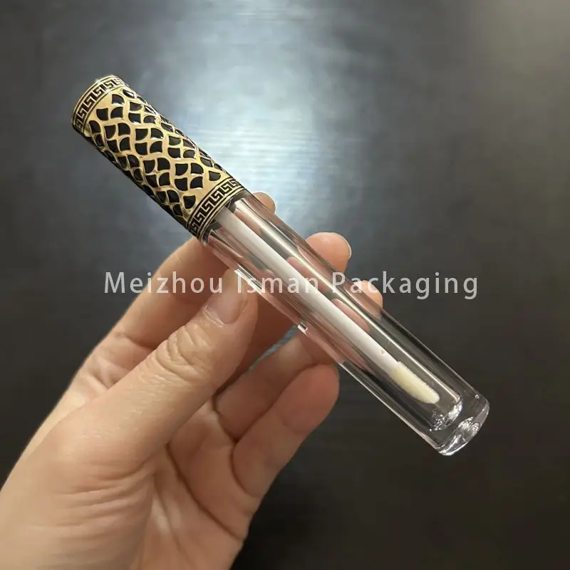 50 Stuks Lege Luxe Zwart Goud Ronde Lipgloss Containers Leverancier Nieuwe Transparante 4Ml Lipgloss Buizen Met Borstel