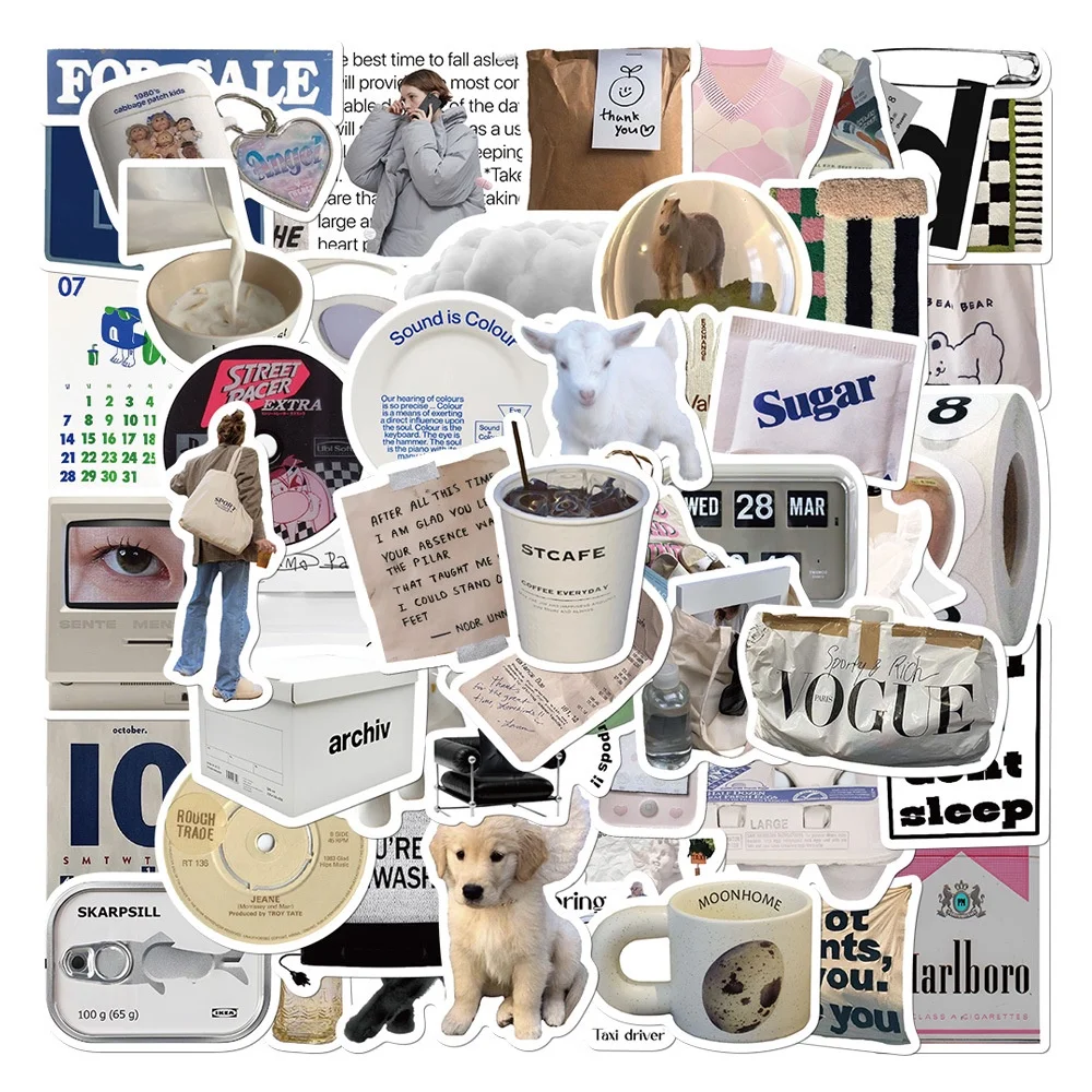 57pcs Vintage Ins Simple Cute Stickers For Laptop Fridge Phone Scrapbook Helmet Decal Papery Pop Store