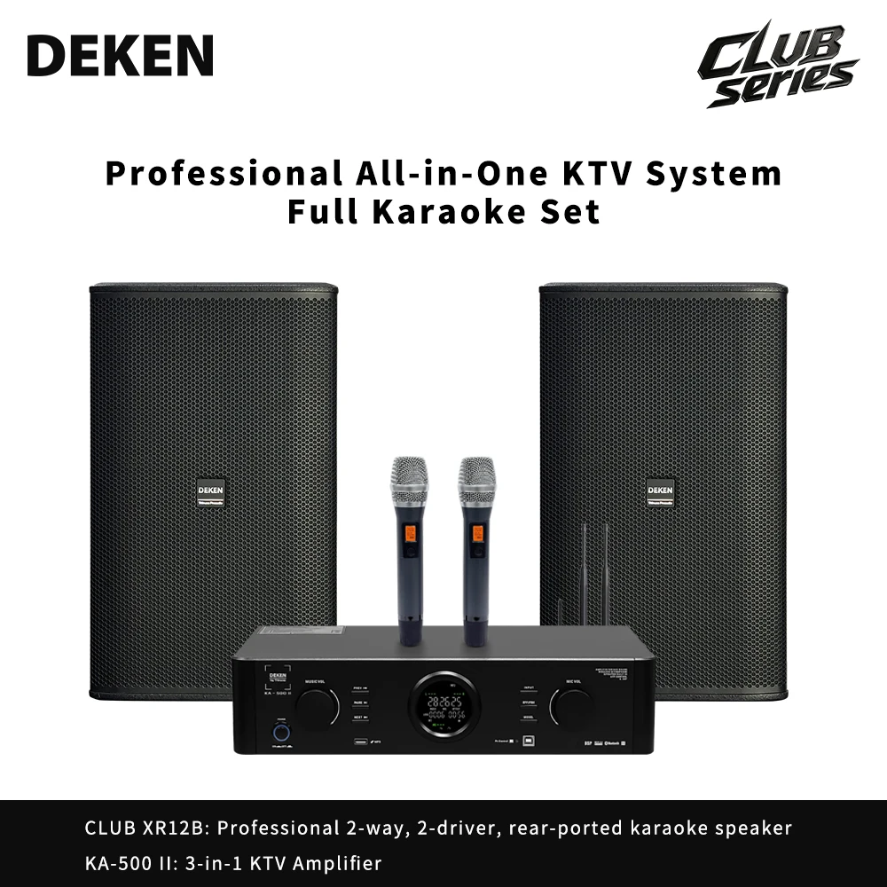 Complete KTV Audio Package for Home/Club/Bar 12" 350W 2-Way Front-Ported Passive Karaoke Speakers + 3-in-1 KTV Amplifier