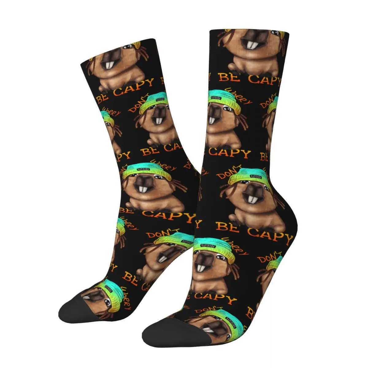 Happy Men's Socks Rasta Capy Tee Peace Love And Capybara Retro Rasta Hip Hop Crazy Crew Sock Gift Pattern Printed