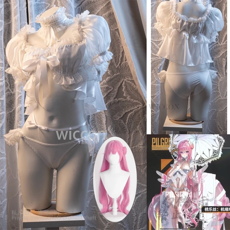 

Anime Game NIKKE：The Goddess of Victory White Cosplay Doro Costume Sexy Swimsuits Dress Wig Fancy Suit Women 2XL Halloween Party