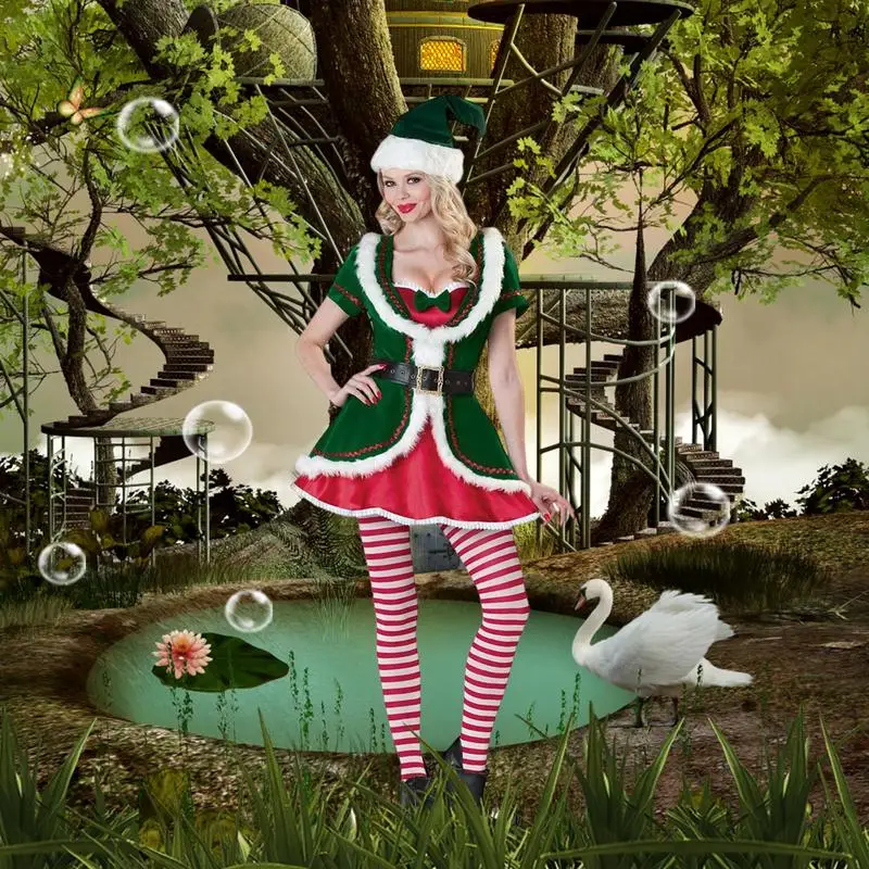 Disfraz de elfo de Navidad para mujer, traje Sexy de elfo, vestido de Papá Noel, fiesta de vacaciones, color verde