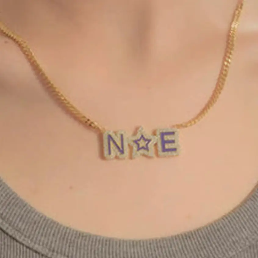 

Customize Zircon Blue Enamel Initial Capital Letter Necklace Star Personalise Couple Name Pendant 18K Gold Plated Jewelry Gift
