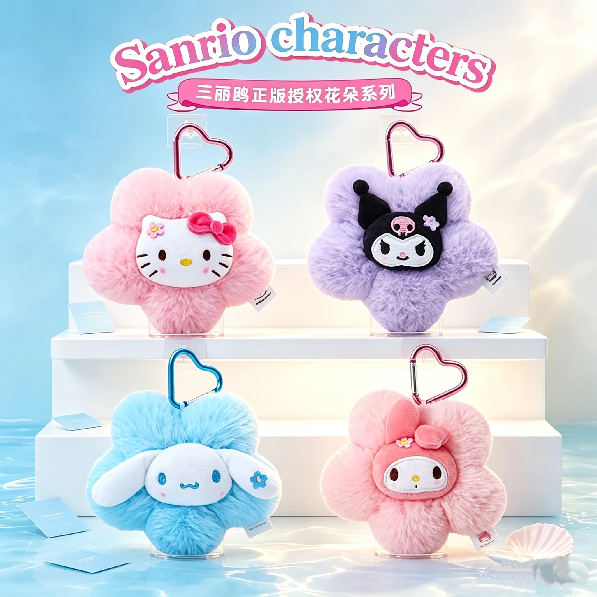 Original Lizenzierte Sanrio Blumenförmige Plüsch-Anhänger, Premium Weiches Flauschiges Material Cartoon-Charakter Schlüsselanhänger, Niedlicher Hello Kitty K
