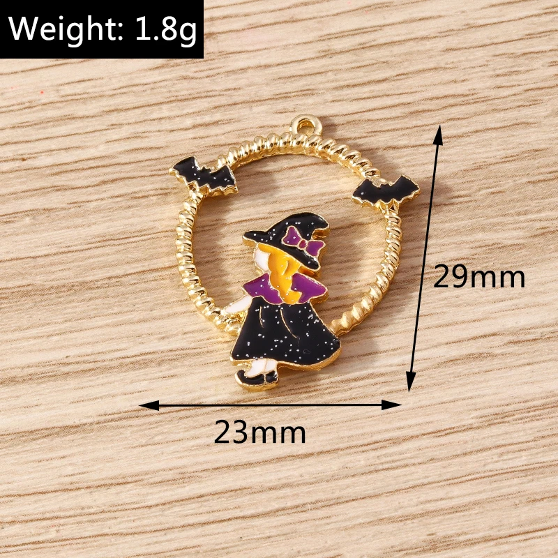 10pcs 23x29mm Cute Enamel Halloween Witch Pumpkin Charms Pendants for Jewelry Making Earrings Necklace Bracelets DIY Crafts Gift