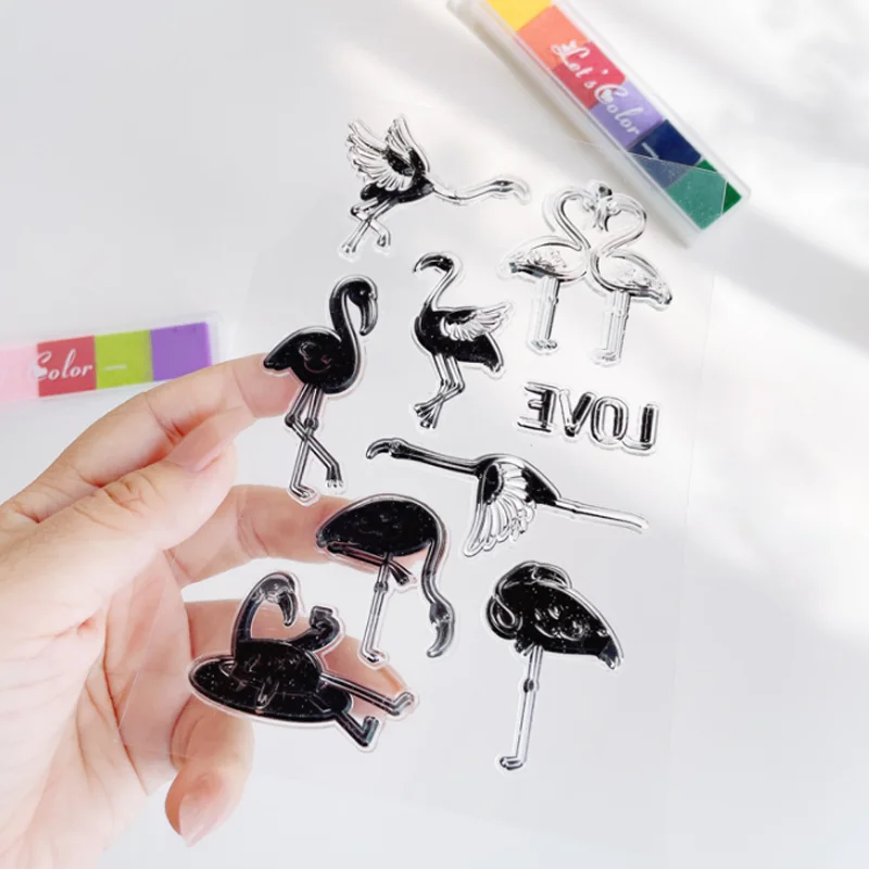 Kawaii Flamingo Transparent Silicone Finished Stamp DIY Scrapbook Journal Rubber Coloring Embossed Diary Stencils Decor Reusable