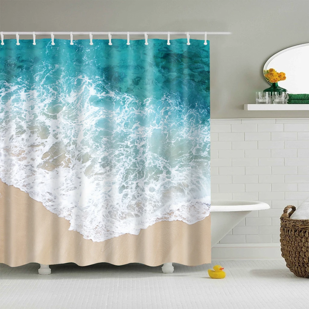 Customized Blue Sky Beach Shower Curtain Modern Scenery Print Bathroom 3D Blackout  Large 180x200cm for  Cortina