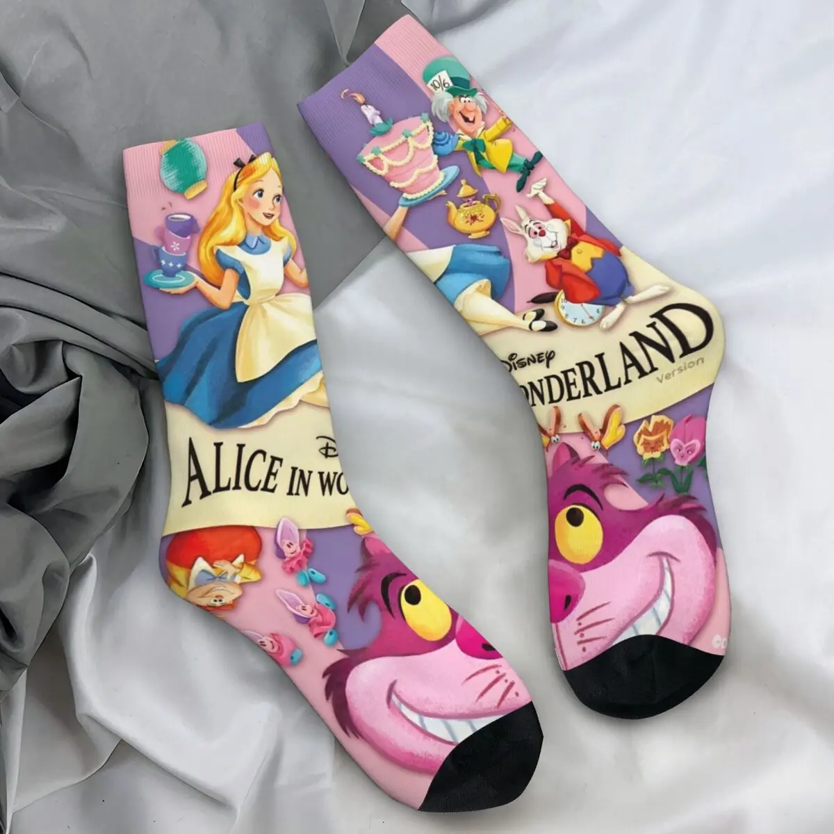 Cheshire Cat Alice In Wonderland Socks Elegant Stockings Autumn Anti Sweat Men Socks Comfortable Design Skateboard Socks