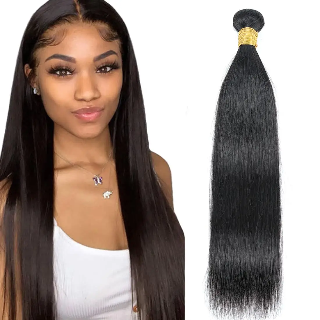 Alimice Human Hair Bundles Straight Brazilian Virgin Human Hair Straight One Bundle 22inch 100% Unprocessed Straight Virgin