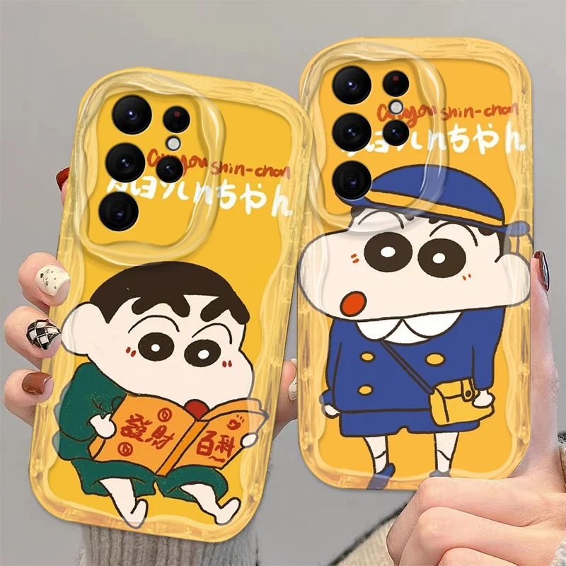 Crayon Shin Chan Yellow For Samsung S24 S23 S21 S20 Ultra Plus FE A73 A72 A71 A51 A31 A05S A05 A04 5G Wave Oil TPU Phone Case