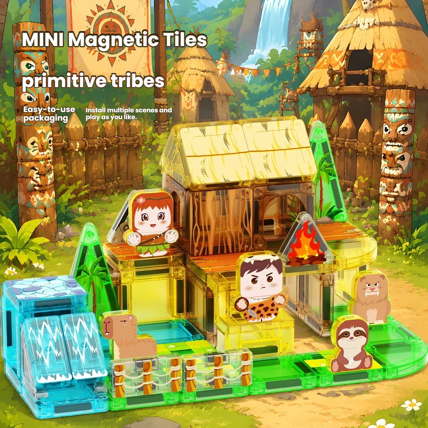 Portable Magnetic Mini Tile, Magnetic Building Block Set, Primitive tribe, Fire Protection, Magnetic Tile, Puzzle Toy for Kids