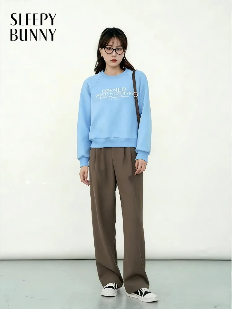 

Women Crew Neck Letter Print Sweatshirt Spring Fresh Baby Blue Premium Casual Top Lady Classic Raglan Sleeve Pullover Daily Wear