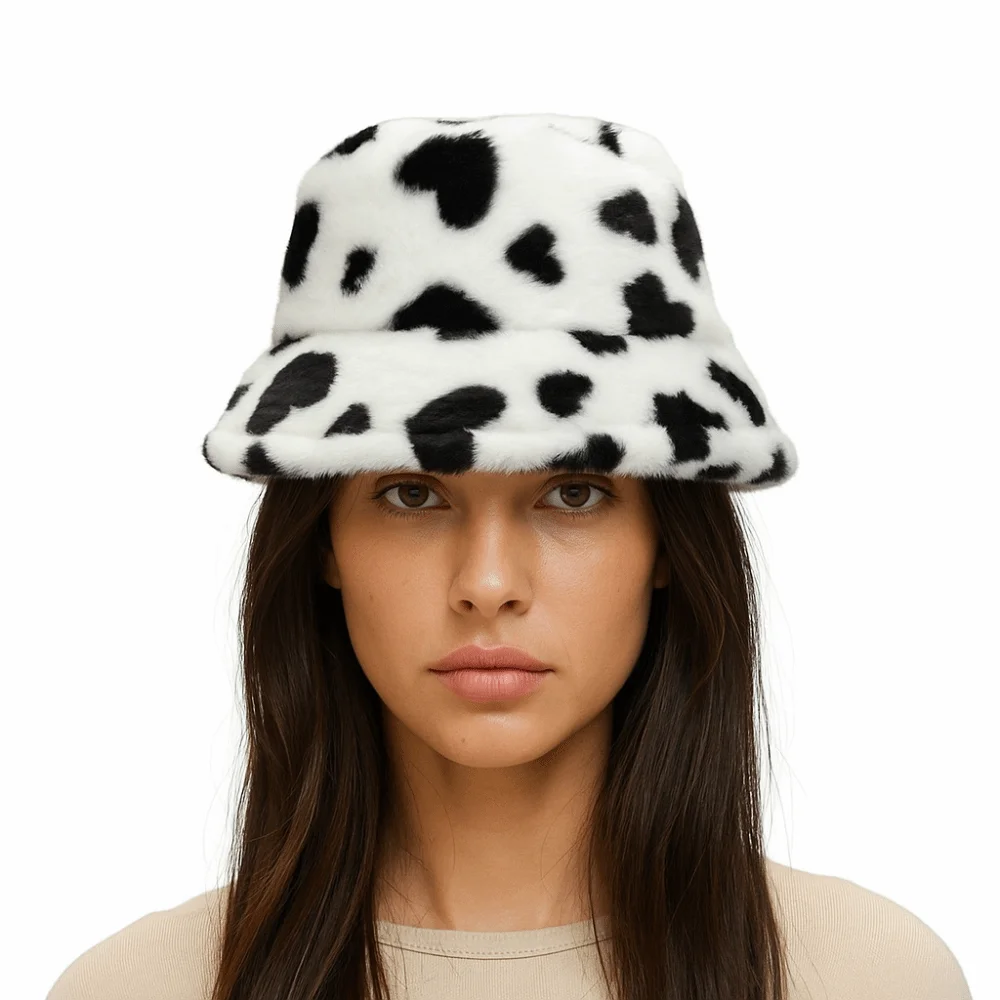 

Retro Faux Fur Plush Fisherman Hat Thicken Warm Love Heart Bucket Hat Korean Style Fluffy Winter Plush Hat Outdoor