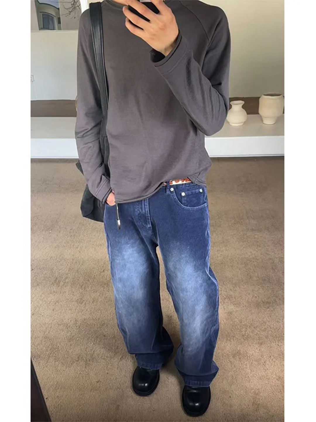 

American Retro Cleanfit Blue Waed Corduroy Pants Men Winter Thiened Loose Straight Casual Long Trousers Straight Leg Jeans