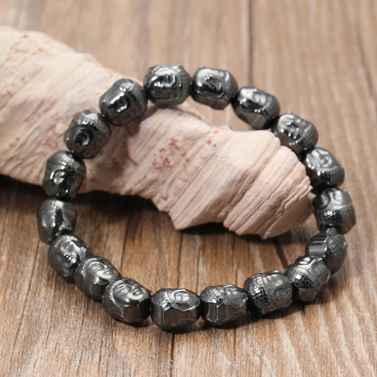 Yoga Bracelets Buddha Maitreya Head Black Hematite Bracelet Natural Stone Loose Beads Jewelry Bracelet for Men Women Gift