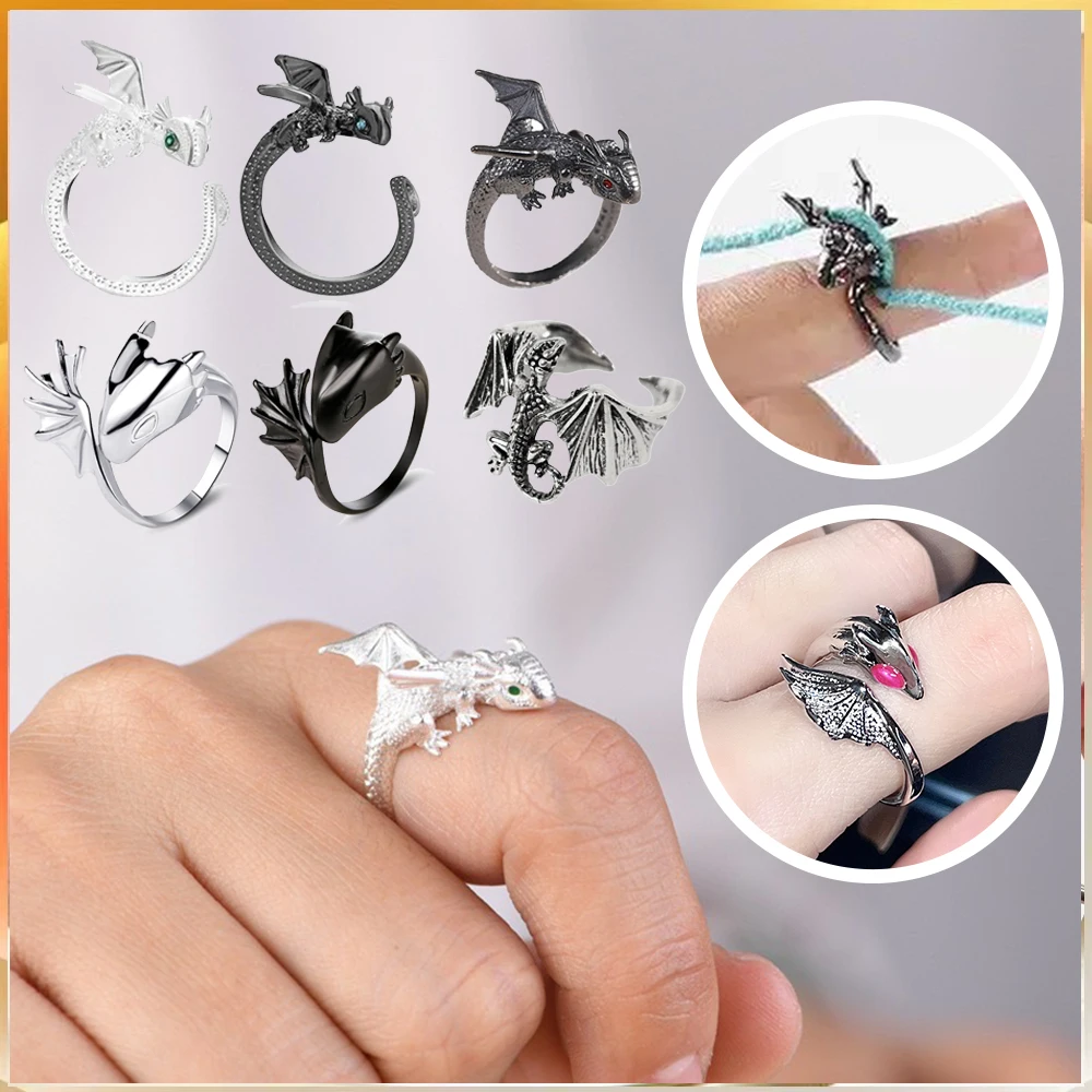 خمر التنين الداكن افتتاح الحياكة الكروشيه حلقة حلقة لطيف الحيوان المعادن الشرير قابل للتعديل الكروشيه موضوع حلقة أدوات خياطة