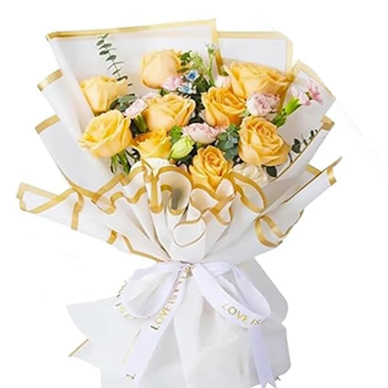 A59E-luxo com bordas douradas 22,8 x 22,8 polegadas papel de embrulho de buquê à prova d'água, pacote de 20, arranjo de flores essenciais