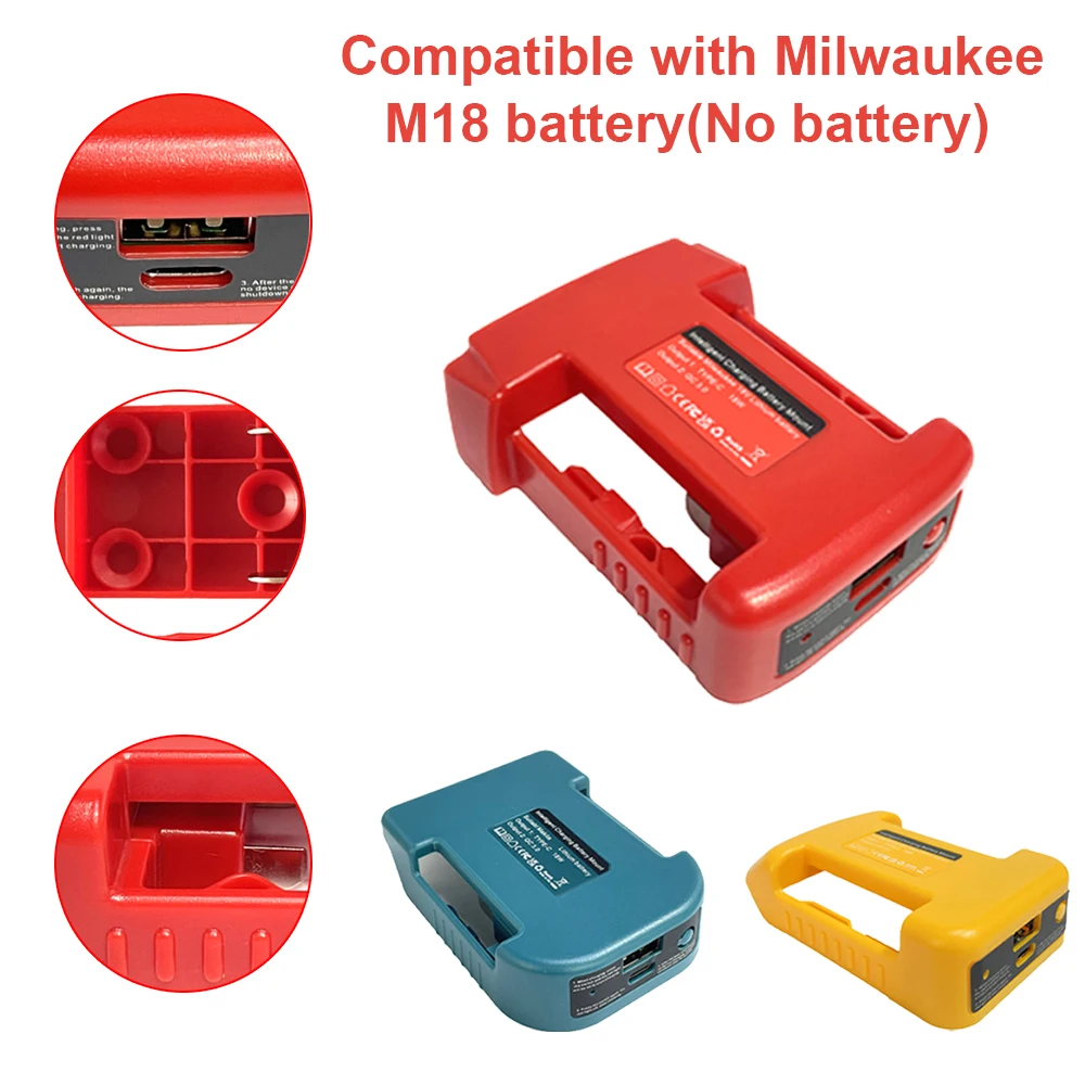 Portable Charger Adapter Compatible For Makita For Dewalt For Milwaukee 18V Li-ion with USB Type-C Battery Holder Fast Charging