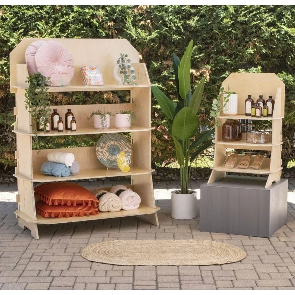 Wooden Large 3 Tier Countertop Display – Collapsible Tiered Merchandising Shelf Portable Retail Countertop Display