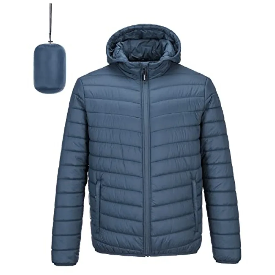 

Outdoor Ventures Men's Lightweight Packable Hooded Puffer Jacket Insulated Winter Coat for Snow Ski Traveling