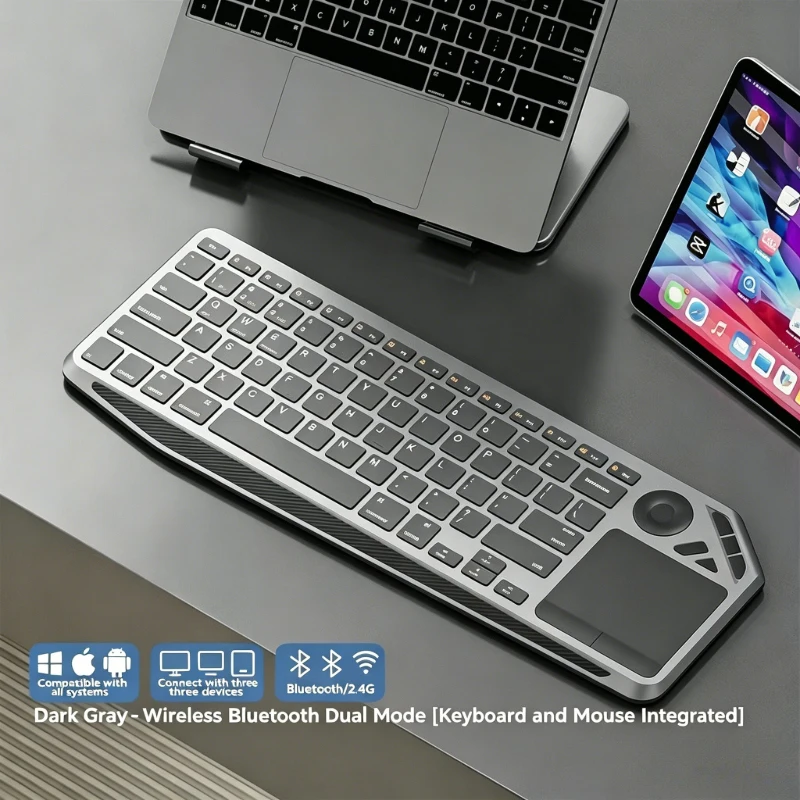 Wireless Touch Keyboard with Touchpad Type C Rechargeable 2.4G Bluetooth Dual Mode Computer Keyboard For Android/Windows