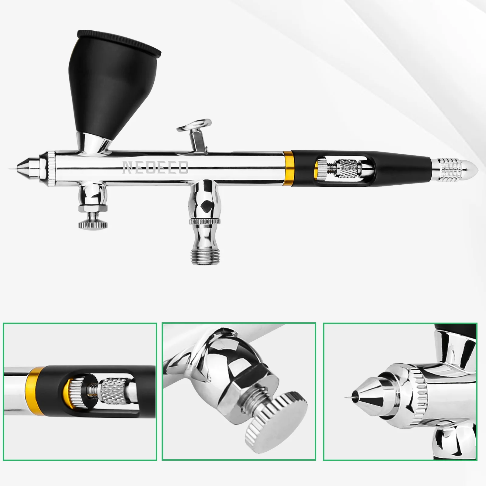 NEOECO NCT-SJ83 Dual Action Airbrush 9cc 1/3 oz vloeistofbekers snel verwijderen luchtborsteldop ontwerp zwaartekrachttoevoerset voor model cake art