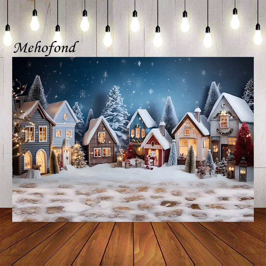 Mehofond Photography Background Winter Christmas Snowy Forest House Xmas Trees Kids Family Portrait Decor Backdrop Photo Studio