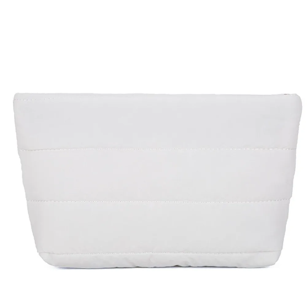 Casual Quilted Makeup Bag Solid Color Puffy Padded Travel Toiletry Bag Large Capacity Zipper Women Cosmetic Organizer Bag