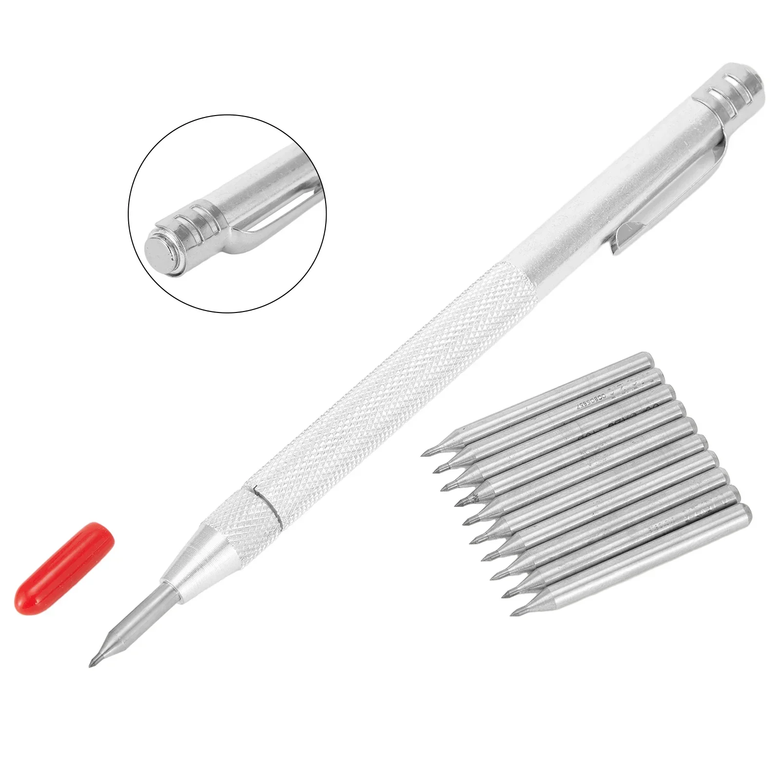 Scriber-Bolígrafo con puntas de carburo de tungsteno de repuesto, 10 piezas, para grabado de hojas de Metal, acero inoxidable, cerámica, vidrio, herramientas manuales