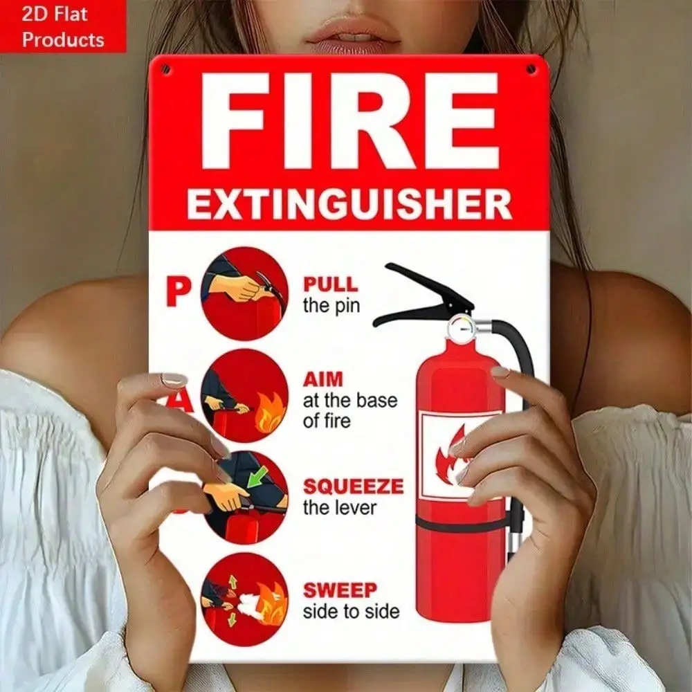 Fire Safety Sign Fire Extinguisher Instructions, Retro Metal Tin Sign 8x12 Inch, Vintage Wall Art Decor for Home Garage Bar
