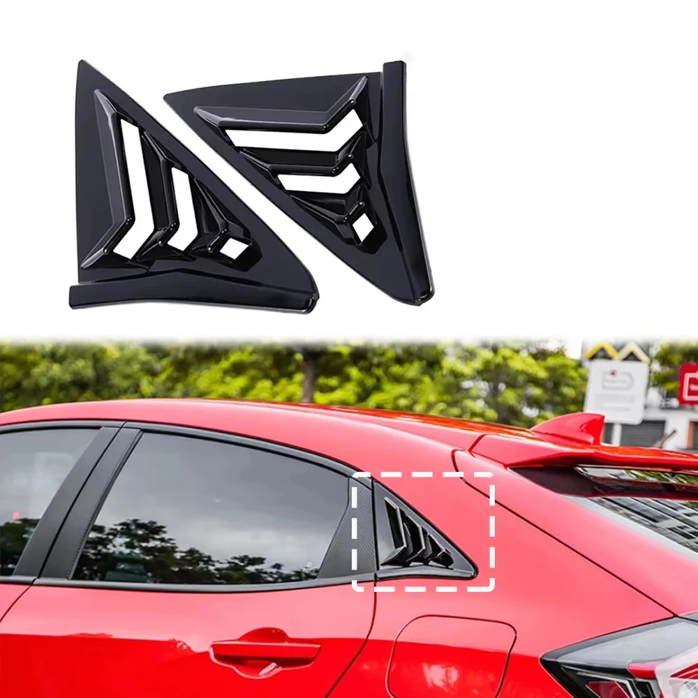 2X Rear Side Window Louvers For Honda Civic Type R Hatchback 2020 2021 ABS Air Vent Scoop Shutter Shades Cover Trim Accessories