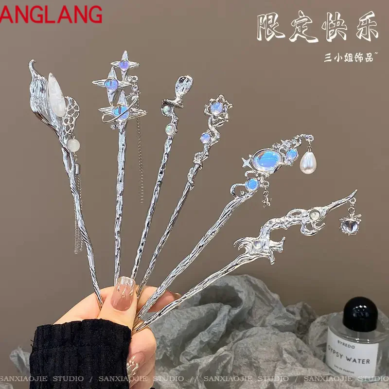 High-grade Moonstone Tassel New Chinese Style Cool Hair Hairpin Disc Hair Clasp Headwear Ancient Staff Simple