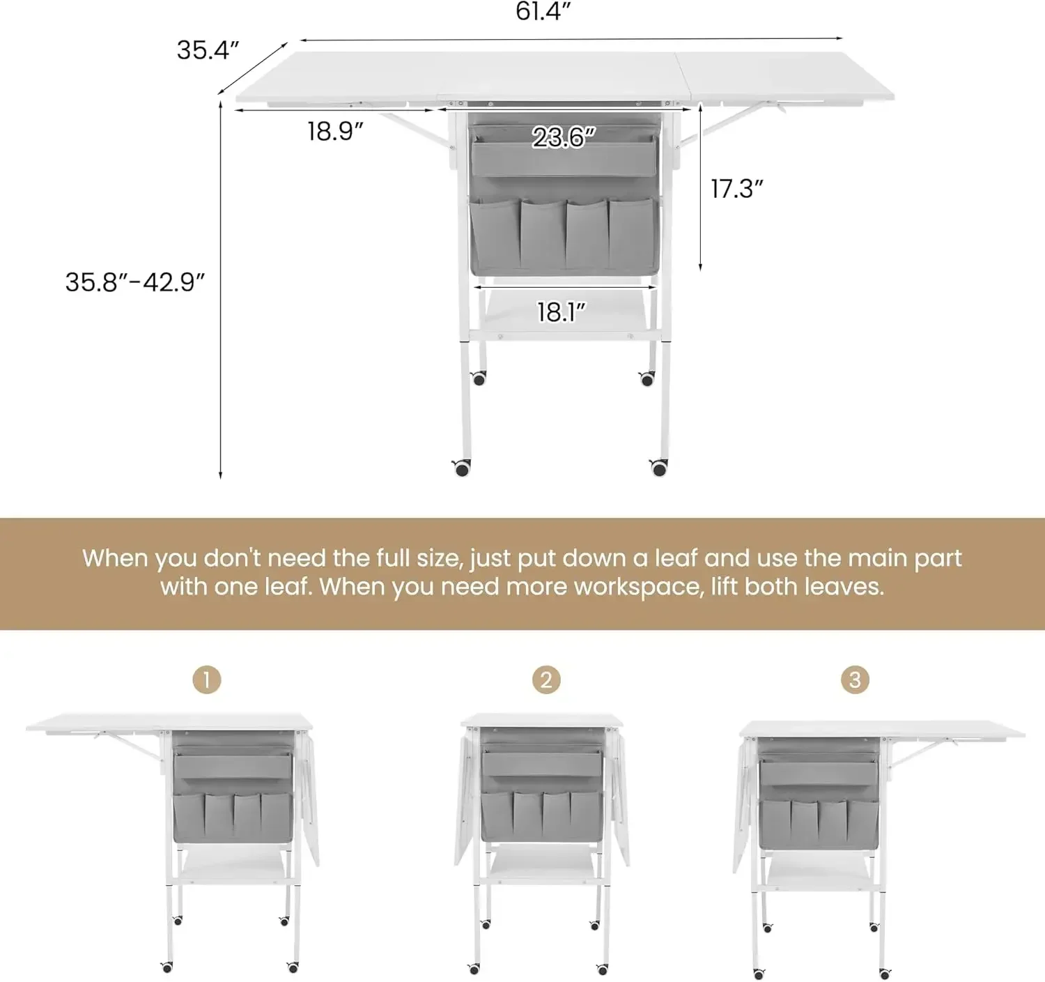[XMSJ] طاولة خياطة قابلة للتعديل الارتفاع مع أرفف تخزين وحقيبة تخزين، طاولة قطع متنقلة قابلة للطي لمكتب قماش كبير