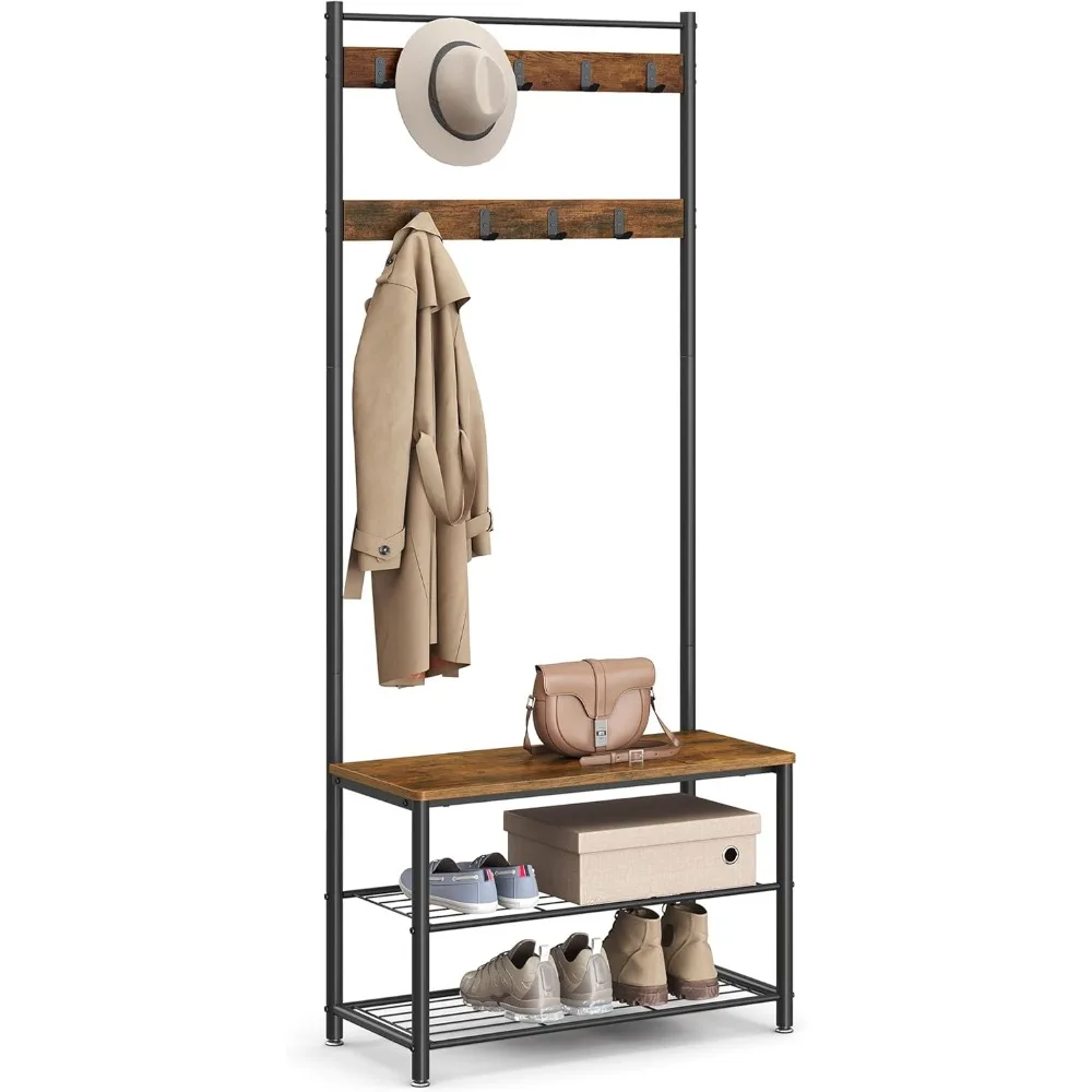 

Coat Rack, Hall Tree with Shoe Storage Bench, Entryway Bench with Shoe Storage, 3-in-1, Steel Frame