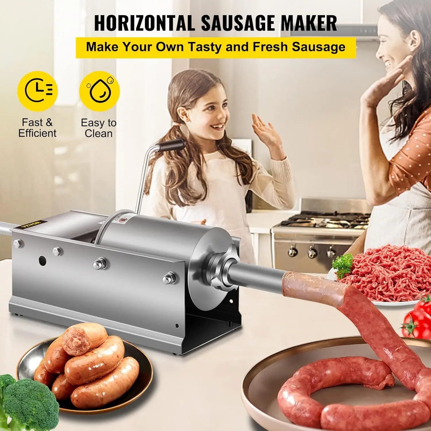 Horizontal Sausage Stuffer 3L/ 7Lbs Manual Sausage Maker With 5 Filling Nozzles Sausage Stuffing Machine For Home