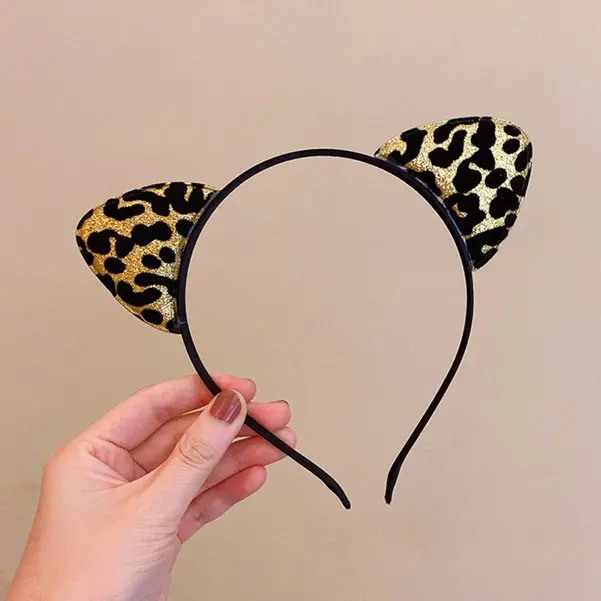 Vintage Luipaard Print Glitter Kat Oren Hoofdband Voor Meisje Vrouwen Leuke Kat Oren Haar Hoepel Haarband Kid Haaraccessoires Hoofddeksels