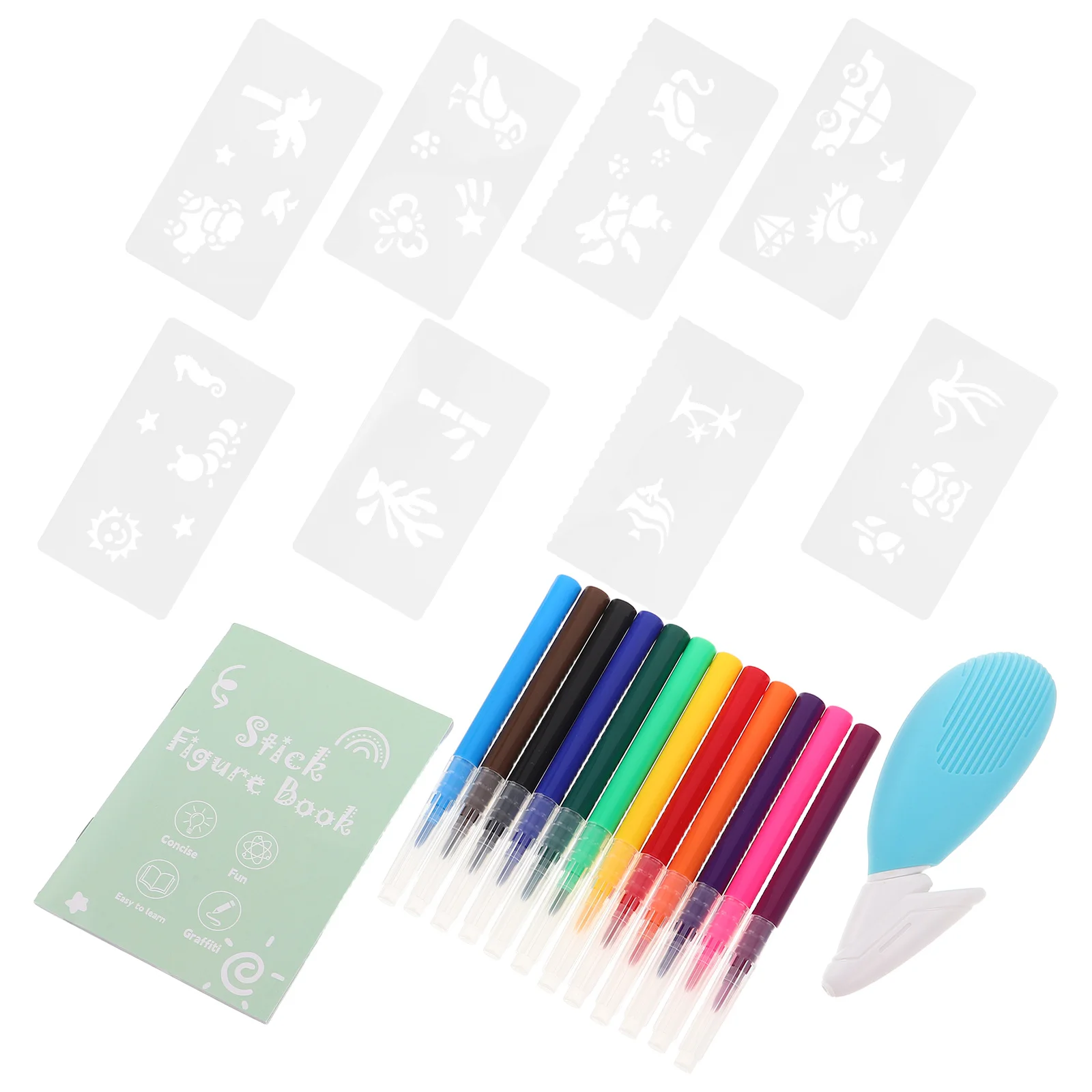 

1Set Airbrush Marker Kit with 12-Color Washable Watercolor Spray Pens Stencil Templates for DIY Art Crafts Portable