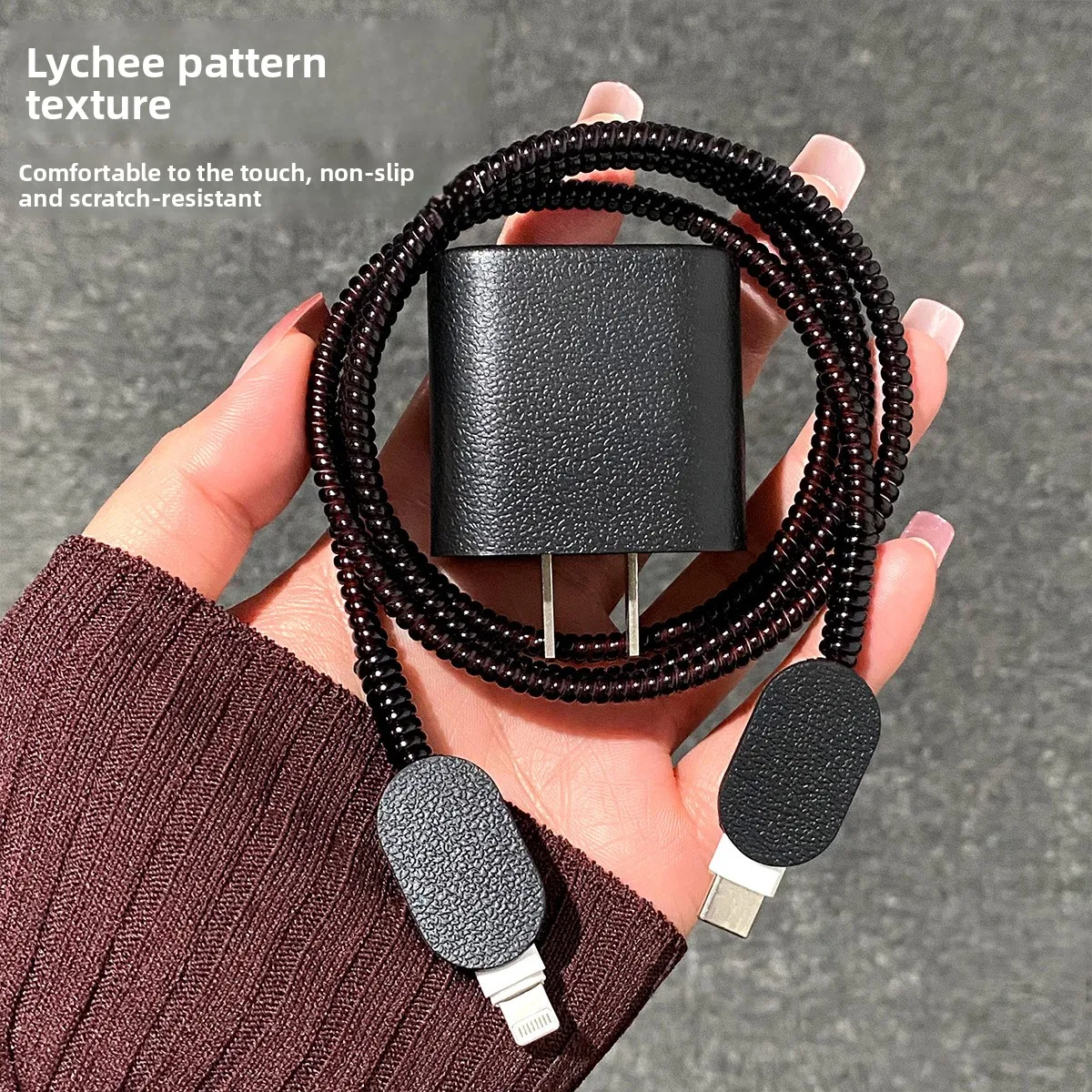 18W/20W Charger Protective Case BlacK PU Leather Cable Protector for iPhone 16 15 Charging Cable Data Charger Rope Cable Winder